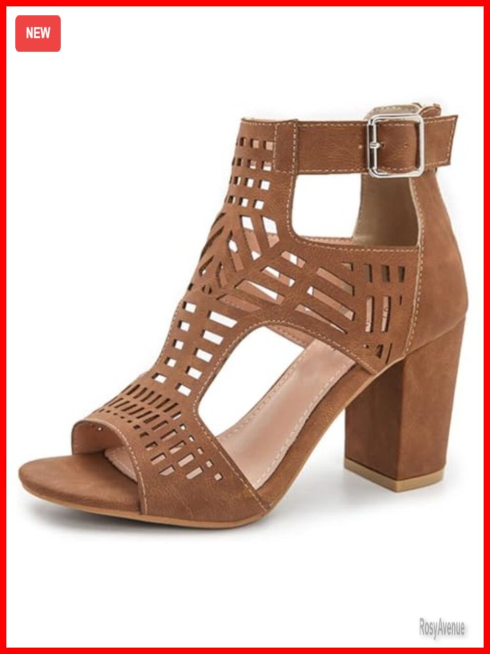 Womens Heeled Sandals Open Toe Block Heel Ankle Strap Side Zip Faux Suede